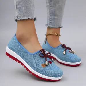 Casual Rubber Cotton Fabric Shallow Breathable Mesh Flat Shoes