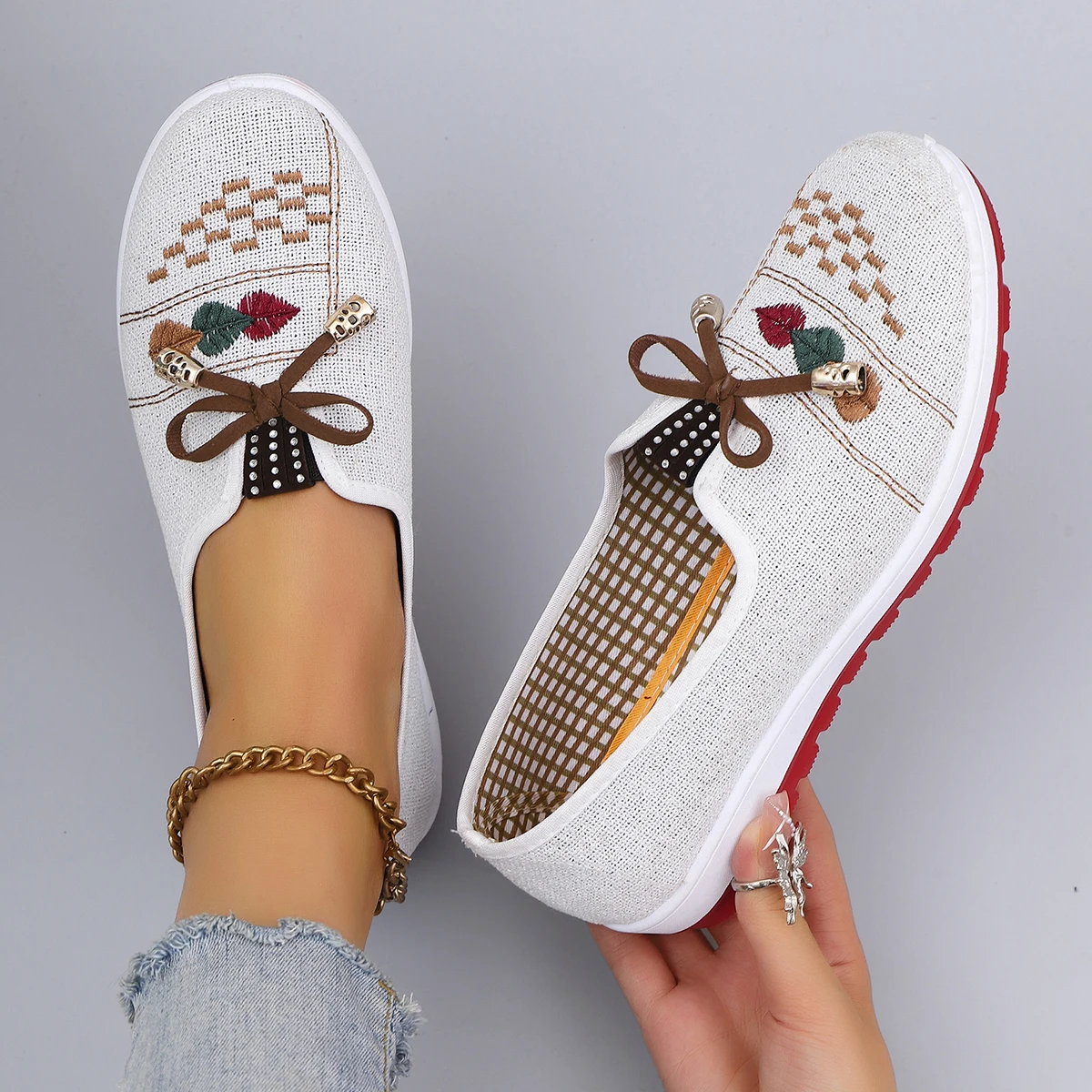 Casual Rubber Cotton Fabric Shallow Breathable Mesh Flat Shoes - Image 24