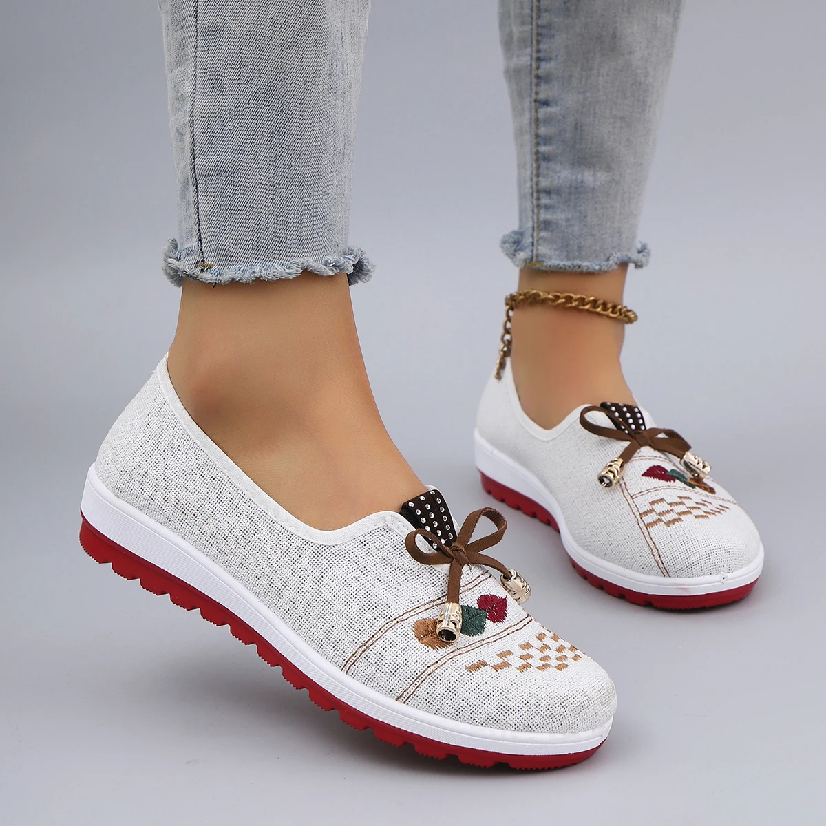Casual Rubber Cotton Fabric Shallow Breathable Mesh Flat Shoes - Image 23