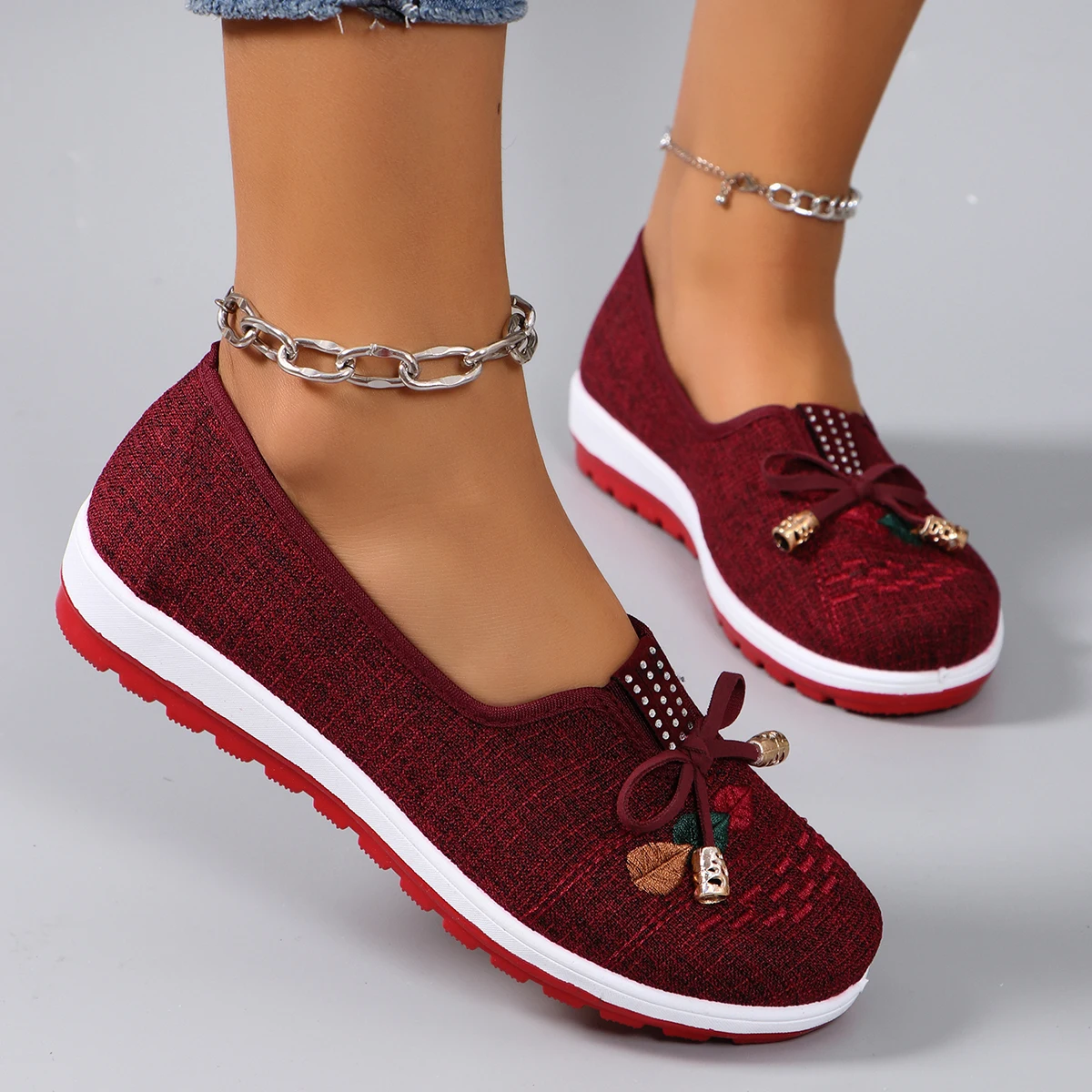 Casual Rubber Cotton Fabric Shallow Breathable Mesh Flat Shoes - Image 13
