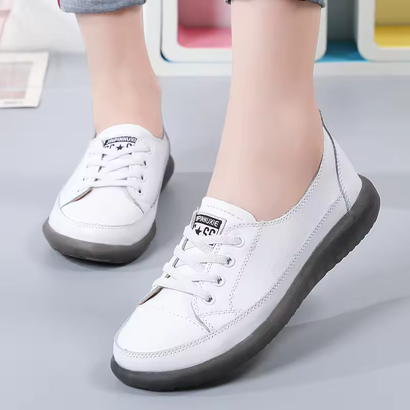 Casual Shallow Flat Shoes Soft Soles Comfortable Lace-Up Leather Single Shoes