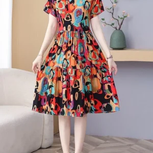 Casual Short Sleeve A Line Cotton Beach Flower Floral Boho Dresses