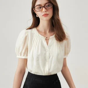 Casual Short Sleeve O-Neck Lightweight Loose Shirt Top