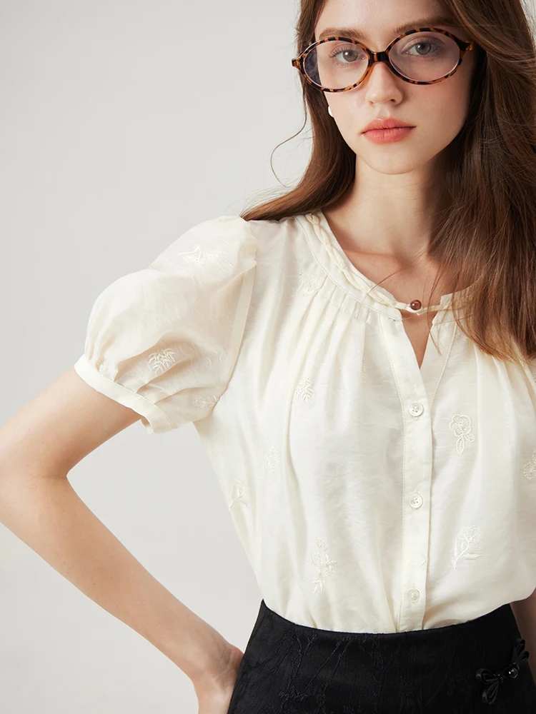 Casual Short Sleeve O-Neck Lightweight Loose Shirt Top - Image 4