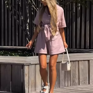 Casual Short Sleeve Turn-Down Collar Pocket Solid Lady Sets