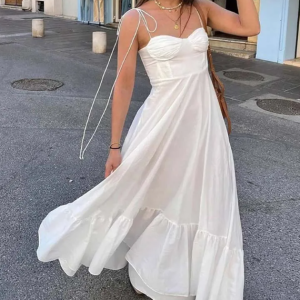 Casual Sleeveless Spaghetti Strap Swing Strapless Beach Holiday Maxi Dresses