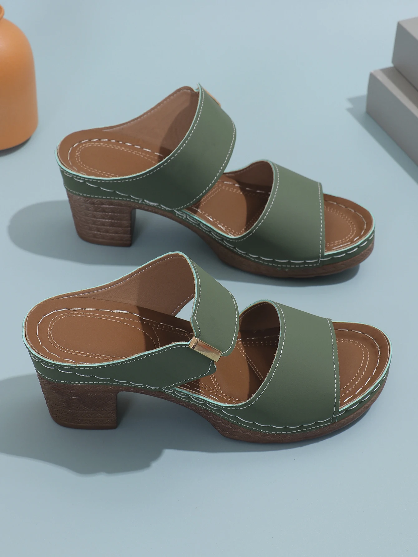 Casual Solid Color Square Root With Heels and Open Toes Anti-Slip Sandals - Image 5