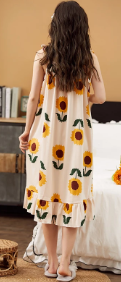Elegant Spaghetti Strap V-Neck Floral Print Cotton Night Dress - Image 8