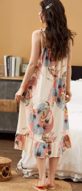 Elegant Spaghetti Strap V-Neck Floral Print Cotton Night Dress - Image 12