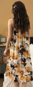 Elegant Spaghetti Strap V-Neck Floral Print Cotton Night Dress - Image 18