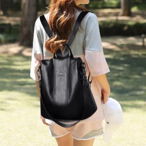 Casual Split Leather Solid High Capacity Travel Anti-theft Leather School Shoulder Backpack