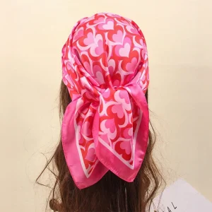 Casual Square Print Thin Breathable Neck Windproof Head Wrap Hair Scarves Silk Scarf