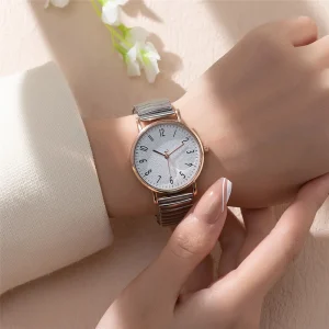 Casual Stainless Steel Stretch Buckleless Strap Ladies Clock Digital Design Quartz Watch