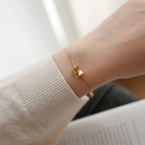 Casual Stainless Steel Titanium With 18 K Gold Geo Good Luck Charm Chic Gown Sweet Bracelet