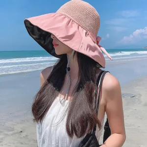 Casual Straw Woven Anti Ultraviolet Visor With Big Brim Seaside Glue Breathable Bucket Hat Sun Hat