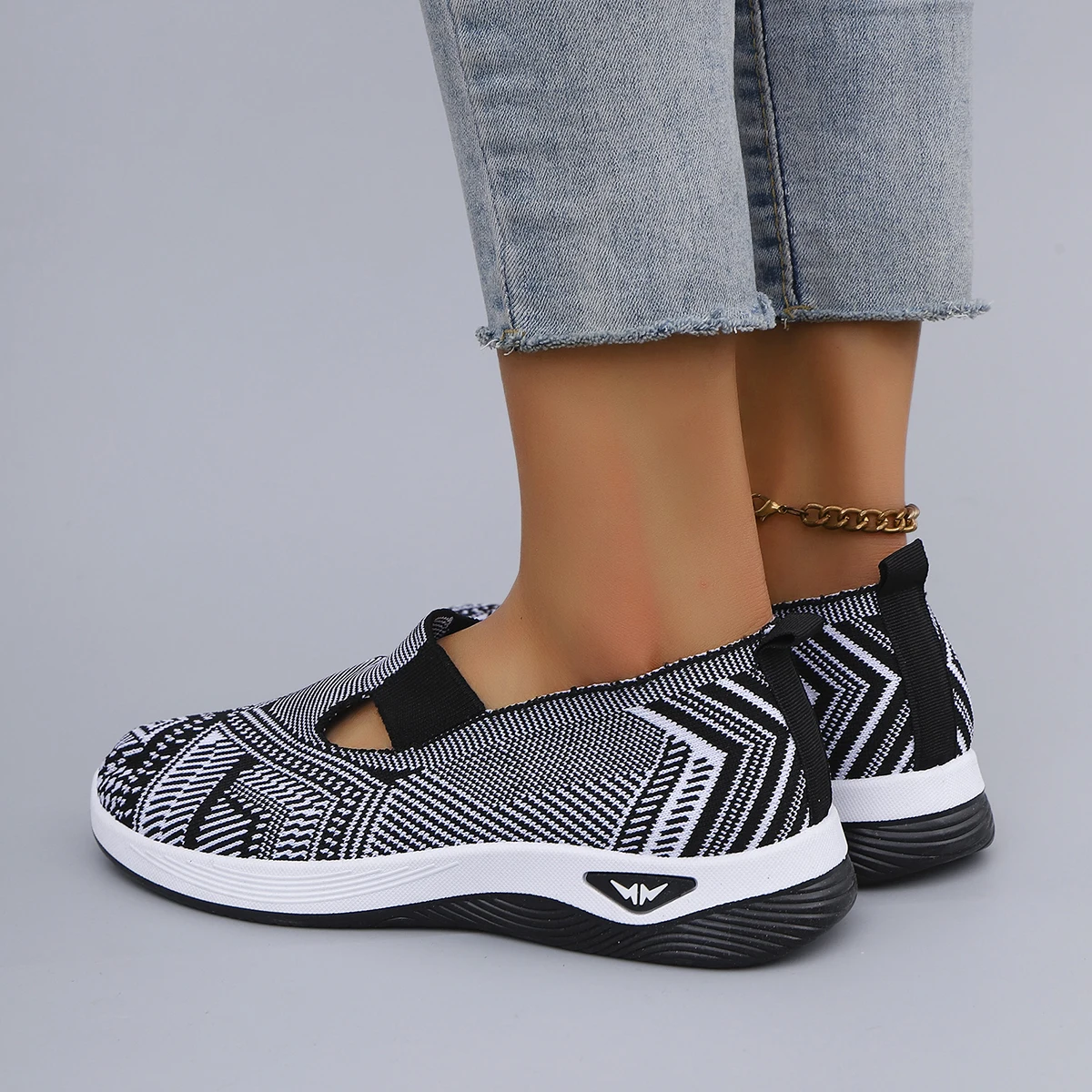 Casual Striped Breathable Shallow Cotton Mesh Slip-On Flat Shoes - Image 6