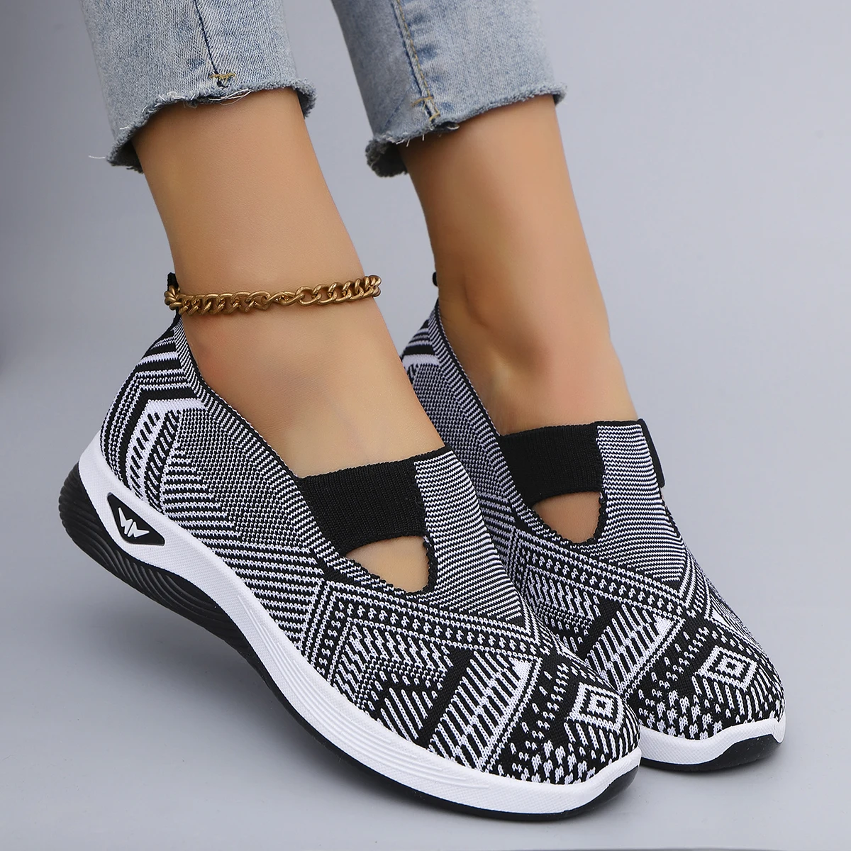 Casual Striped Breathable Shallow Cotton Mesh Slip-On Flat Shoes - Image 5