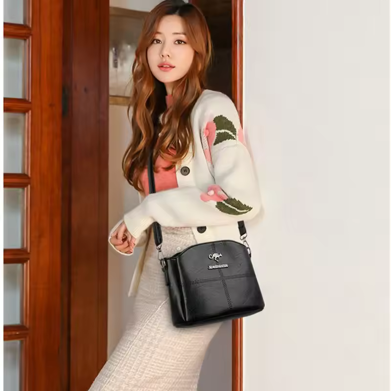 Casual Synthetic Leather Solid Large-capacity Mother Shell Shape Shoulder Crossbody Bag