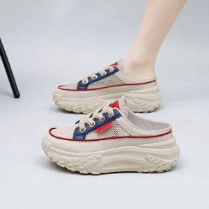 Casual Thick Soles Increase Mesh Lace Up Half Slipper Sports Shoes