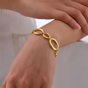 Chunky Hollow Oval Chain 18K Gold Plated Stainless Steel Waterproof Punk Hand Bracelets