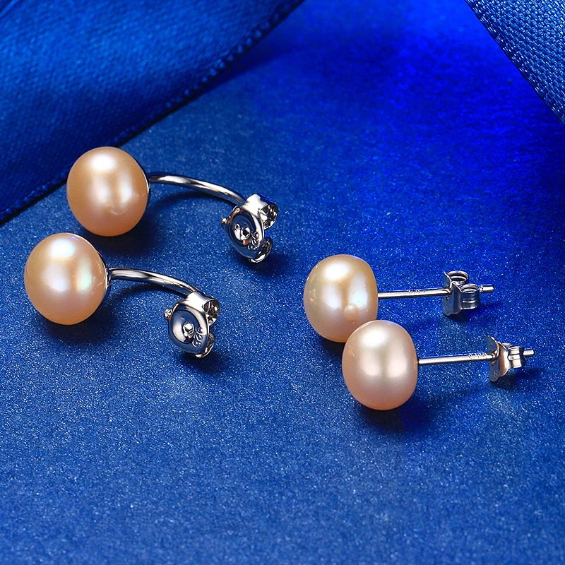 Classic Freshwater Pearl Tibetan 925 Sterling Silver Semi-Round Stud Earrings - Image 7