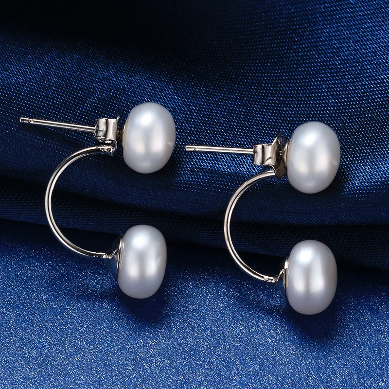 Classic Freshwater Pearl Tibetan 925 Sterling Silver Semi-Round Stud Earrings - Image 6