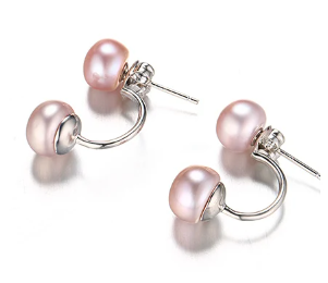 Classic Freshwater Pearl Tibetan 925 Sterling Silver Semi-Round Stud Earrings - Image 4