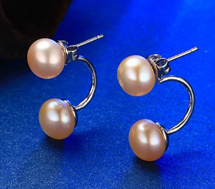 Classic Freshwater Pearl Tibetan 925 Sterling Silver Semi-Round Stud Earrings - Image 2