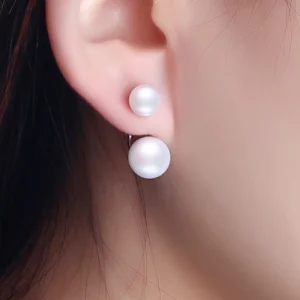 Classic Freshwater Pearl Tibetan 925 Sterling Silver Semi-Round Stud Earrings