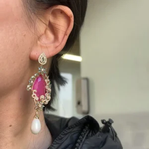 Classic Geometric Cubic Zirconia Copper Plant Long Earring