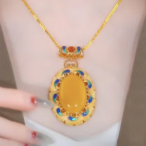 Classic Geometric Natural Agate Jade Sweater Chain Design Of High-End Pendant Necklace