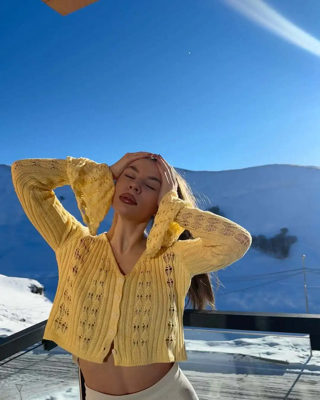 Classic Knitted Solid V-Neck Hollow Out Short Knitted Loose Crop Top - Image 14