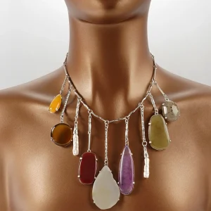 Classic Natural stone Stainless Steel Irregular-shaped Pendant Skeleton Metal Necklaces