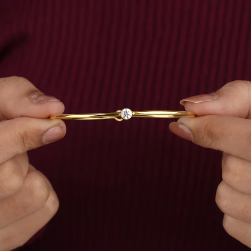 Classic Round Sterling Silver 925 Charms Fine Moissanite Bangle Bracelet - Image 6