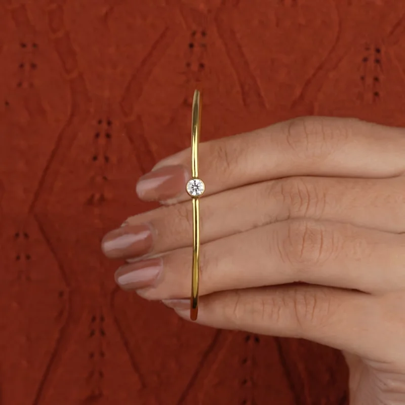 Classic Round Sterling Silver 925 Charms Fine Moissanite Bangle Bracelet - Image 3