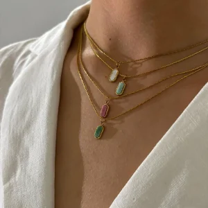 Classic Stainless Steel Collarbone Chain Minimalist Dopamine Natural Stone Geometric Pendant Necklace