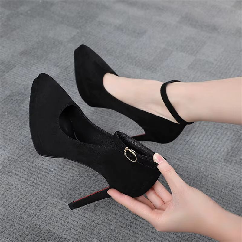 Classic Strappy Pumps Platform Round Head Ankle Strap High Heels Sandals