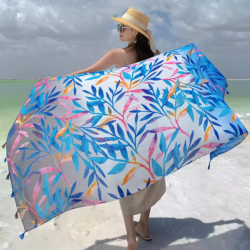 Casual Sunscreen Cotton Design Seaside Holiday Beach Towel Beachwear Long Scarves Shawls