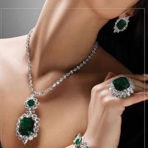 Classic Trendy Lab Emerald Filled Promise Party Wedding Earrings Necklace Bridal Gemstone Jewelry set