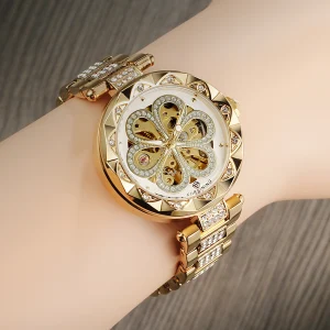 Classics Diamond Automatic Mechanical Luminous Hands Stainless Steel Strap Forsining Skeleton Watch
