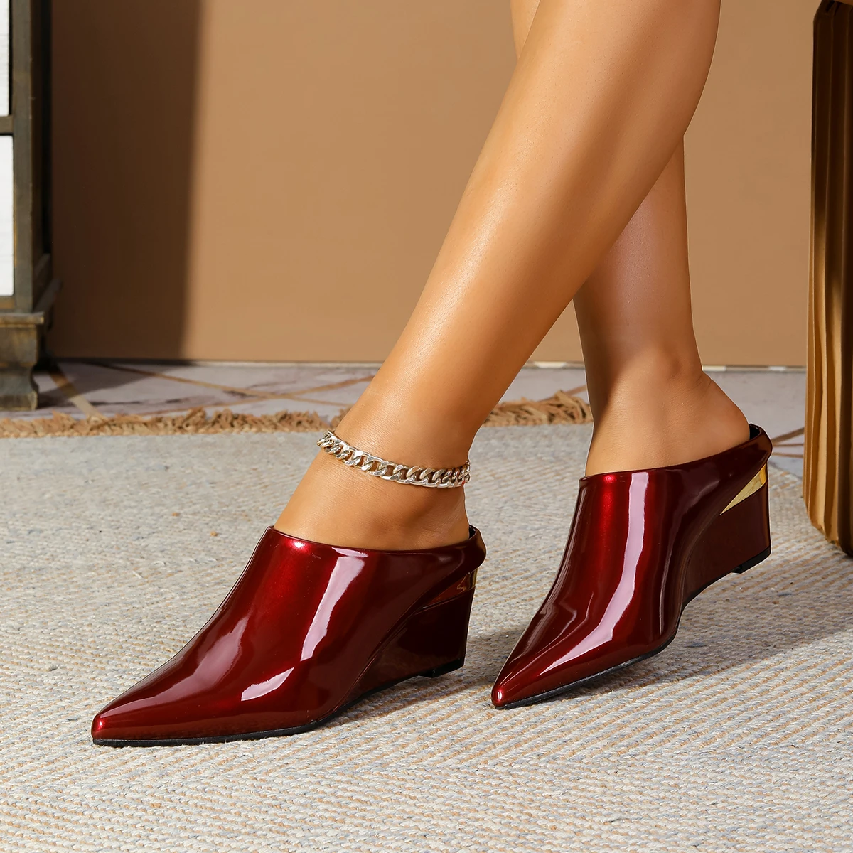 Luxury Comfy Soft Leather Wedges Slip-On Closed Pointed High Heels - Image 23