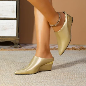 Luxury Comfy Soft Leather Wedges Slip-On Closed Pointed High Heels