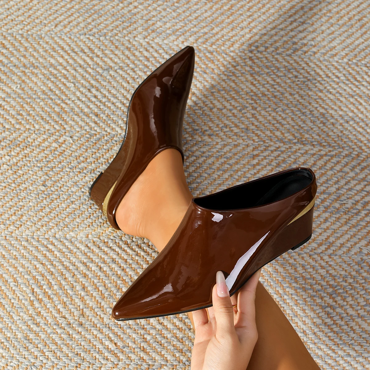 Luxury Comfy Soft Leather Wedges Slip-On Closed Pointed High Heels - Image 9