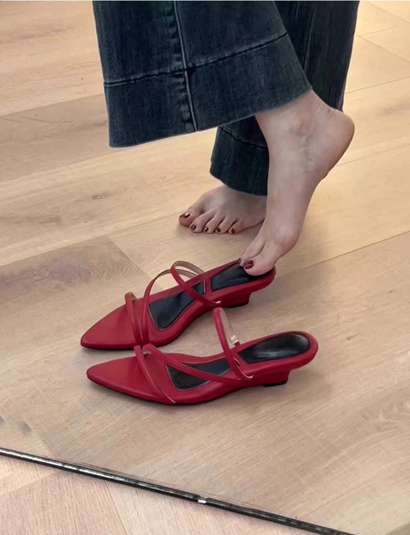 Concise Gladiator Narrow Band Open Toe Slide Ladies Thick Heel Sandals - Image 5