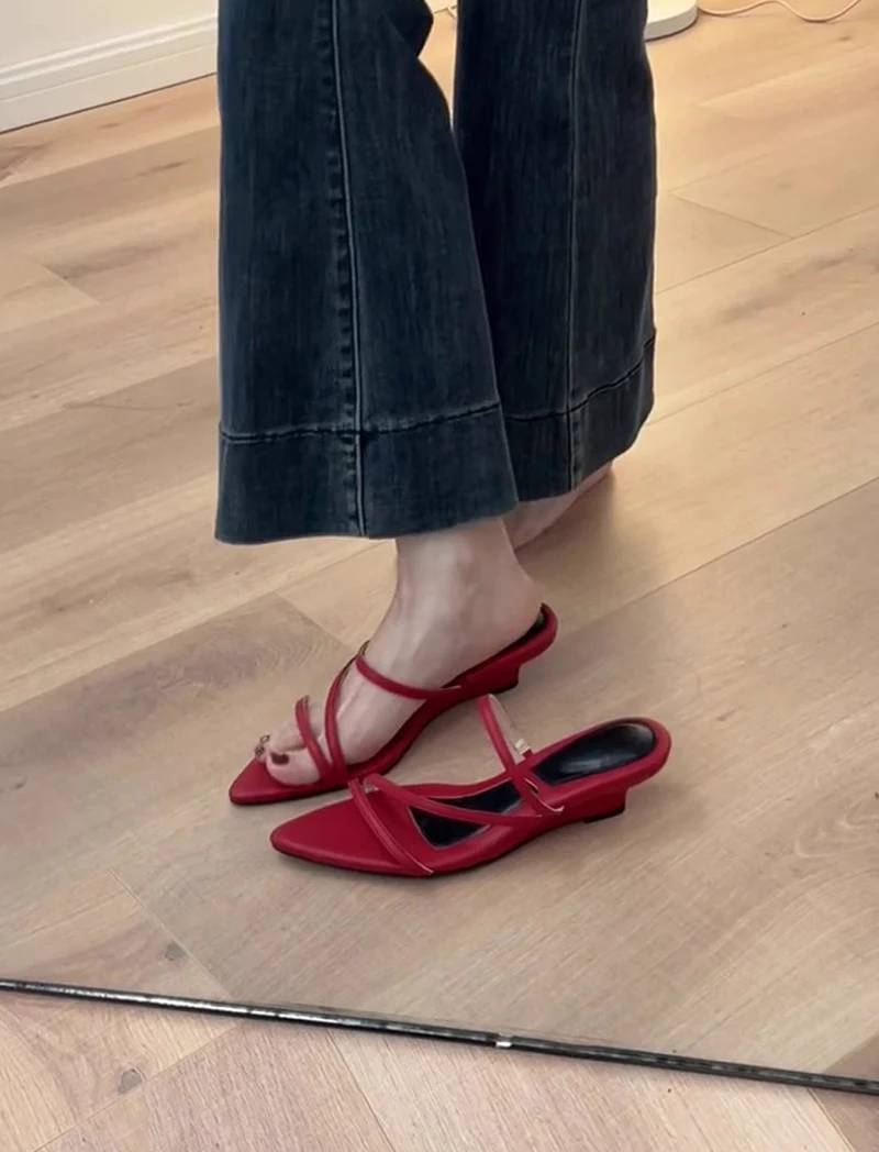 Concise Gladiator Narrow Band Open Toe Slide Ladies Thick Heel Sandals - Image 4