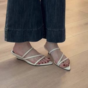 Concise Gladiator Narrow Band Open Toe Slide Ladies Thick Heel Sandals