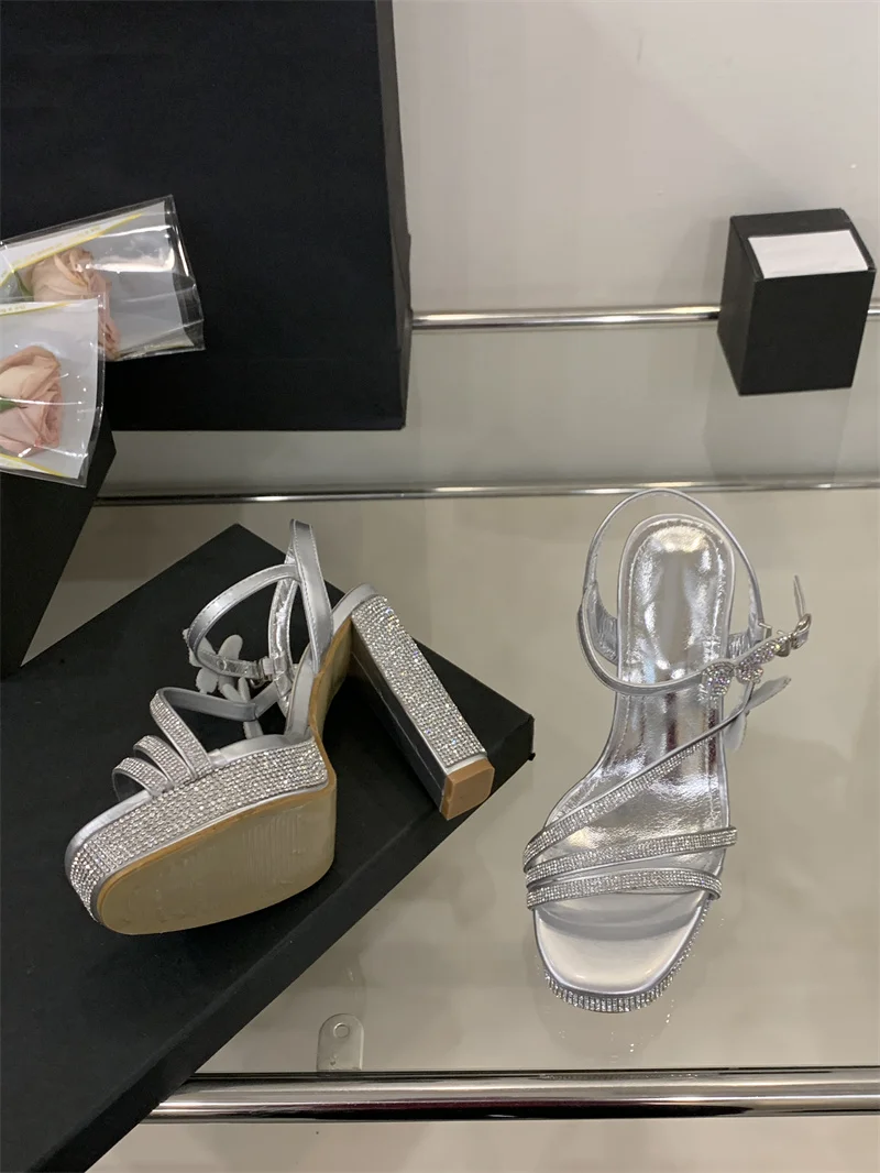 Crystal Designer Bowknot Square Toe Buckle Strap High Heels Pumps - Image 8