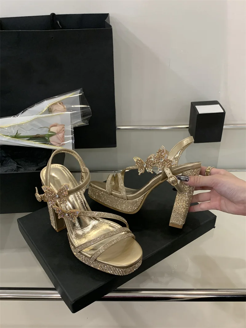 Crystal Designer Bowknot Square Toe Buckle Strap High Heels Pumps - Image 14