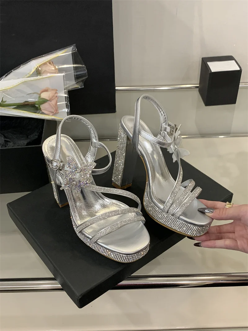 Crystal Designer Bowknot Square Toe Buckle Strap High Heels Pumps - Image 11