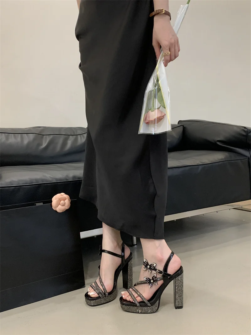 Crystal Designer Bowknot Square Toe Buckle Strap High Heels Pumps - Image 2